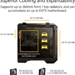 Alternative view of ASUS TUF Gaming GT501 Gaming Case Supports up to EATX with Metal Front Panel, tempered-glass Side Panel