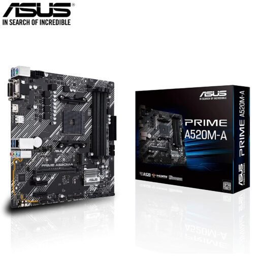 ASUS PRIME A520M-A AMD A520 (Ryzen AM4) micro ATX Motherboard with M.2 support, 1 Gb Ethernet, HDMI/DVI/D-Sub