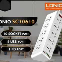 Alternative view of Ldnio SC10610 QC 3.0 PD Fast Charging Socket 2500W with 10 Sockets + 4 Usb Ports + 1 Type-C Pd Port + 1 Qc3.0 Port Desktop Extension Home Charger with 2M Cord
