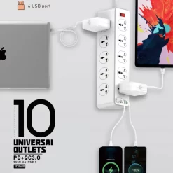 Ldnio SC10610 QC 3.0 PD Fast Charging Socket 2500W with 10 Sockets + 4 Usb Ports + 1 Type-C Pd Port + 1 Qc3.0 Port Desktop Extension Home Charger with 2M Cord 7 Ldnio SC10610 QC 3.0 PD Fast Charging Socket 2500W with 10 Sockets + 4 Usb Ports + 1 Type-C Pd Port + 1 Qc3.0 Port Desktop Extension Home Charger with 2M Cord - Image 3