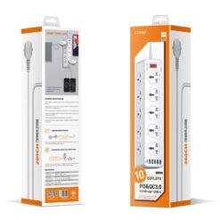 Ldnio SC10610 QC 3.0 PD Fast Charging Socket 2500W with 10 Sockets + 4 Usb Ports + 1 Type-C Pd Port + 1 Qc3.0 Port Desktop Extension Home Charger with 2M Cord 8 Ldnio SC10610 QC 3.0 PD Fast Charging Socket 2500W with 10 Sockets + 4 Usb Ports + 1 Type-C Pd Port + 1 Qc3.0 Port Desktop Extension Home Charger with 2M Cord - Image 4