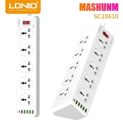 Ldnio SC10610 QC 3.0 PD Fast Charging Socket 2500W with 10 Sockets + 4 Usb Ports + 1 Type-C Pd Port + 1 Qc3.0 Port Desktop Extension Home Charger with 2M Cord 9 Ldnio SC10610 QC 3.0 PD Fast Charging Socket 2500W with 10 Sockets + 4 Usb Ports + 1 Type-C Pd Port + 1 Qc3.0 Port Desktop Extension Home Charger with 2M Cord - Image 5