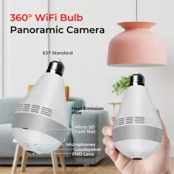 Alternative view of 360° Fisheye Panoramic Bulb Wifi Camera wireless 1080p 2mp hd home security camera ip lighting night vision two audio lamp cameras Motion Detection