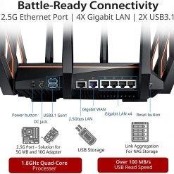 ASUS ROG Rapture GT-AX11000 AX11000 Tri-band WiFi 6 Gaming Router World's first 10 Gigabit WiFi router with a quad-core CPU, PS5 compatible, 2.5G port, DFS band, wtfast 11 ASUS ROG Rapture GT-AX11000 AX11000 Tri-band WiFi 6 Gaming Router World's first 10 Gigabit WiFi router with a quad-core CPU, PS5 compatible, 2.5G port, DFS band, wtfast - Image 6