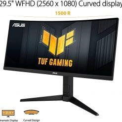 ASUS TUF Gaming VG30VQL1A 200Hz 29.5 inch Curved Gaming Monitor 21:9 Ultra-wide WFHD (2560X1080), 1ms MPRT, Extreme Low Motion Blur™, 127% sRGB, HDR, FreeSync™ Premium 7 ASUS TUF Gaming VG30VQL1A