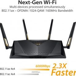 ASUS RT-AX88U AX6000 Dual Band WiFi 6 (802.11ax) Router supporting MU-MIMO and OFDMA technology, with AiProtection Pro network security powered by Trend MicroTM 6 ASUS RT-AX88U Router