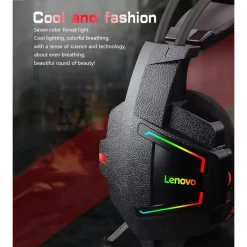Alternative view of Lenovo Hu85 Gaming Headphone Wired USB Cool Noise Reduction Effect Lighting ABS Over-Ear Headphone HiFi Surround Cool Lighting