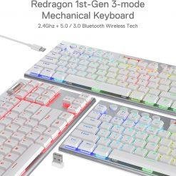 Alternative view of Redragon K621 Horus Pro TKL White RGB Bluetooth 5.0 Wireless Mechanical Gaming Keyboard USB 2.4G 3 Mode Slim 97 Keys