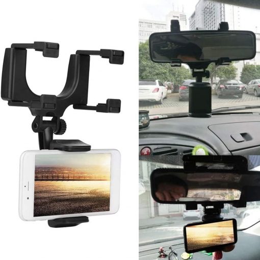 Rearview mirror phone holder