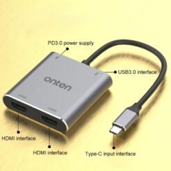 Alternative view of Onten 9175K 4 in 1 Type-C to Dual HDMI + USB 3.0 + PD3.0 Type-C Charging Port 4K HD