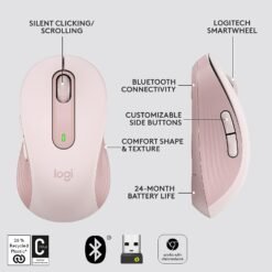 Alternative view of Logitech Signature M650 Wireless Mouse Bluetooth and USB 2-Year Battery, Silent Clicks, Customizable Side Buttons Rose Pink