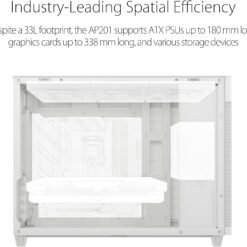 Alternative view of ASUS Prime AP201 MicroATX PC Case White with tool-free side panels and a quasi-filter mesh