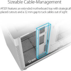 ASUS Prime AP201 MicroATX PC Case White with tool-free side panels and a quasi-filter mesh - Image 5