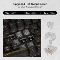 Redragon IRELIA K658 PRO 90% Full-Transparent Mechanical Wireless Gaming Keyboard Tri Mode Bluetooth, 2.4G and Wired Connectivity - Image 4