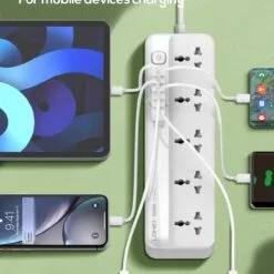Alternative view of LDNIO SC5614 Power Strip Surge Protector with 5 AC Outlets and 6 USB Charging Ports Intelligent Changing 2500W 2m long extension cord for Home & Office