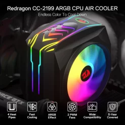 Redragon BALDER Air CC-2199 ARGB Single Tower CPU Air Cooler with 2 PWM Fans 7 Redragon BALDER Air CC-2199 ARGB Single Tower CPU Air Cooler with 2 PWM Fans - Image 3