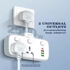 Alternative view of LDNIO SC2413 PD+QC 3.0 Fast Charging Wall Charger 2 Universal Outlets Power Strip Mobile Phone 4 USB Power Socket Adapter