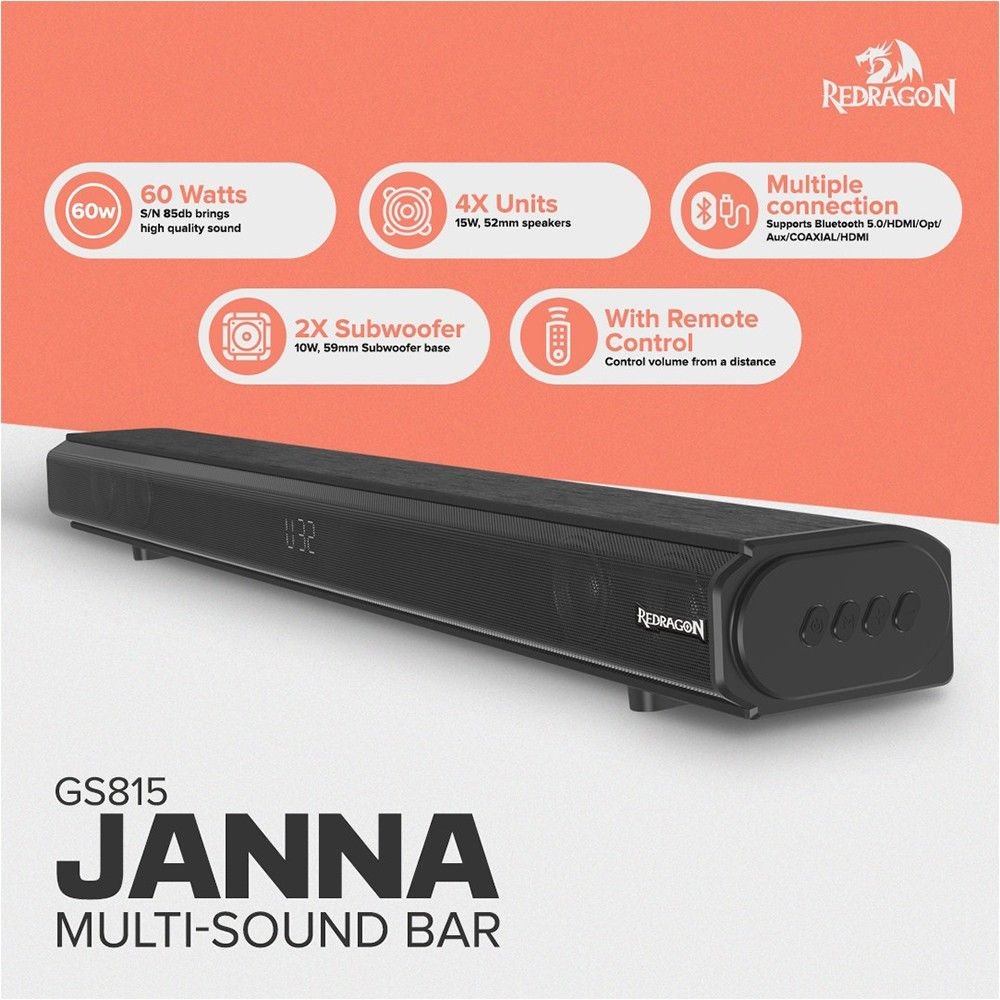 Buy Redragon GS815 JANNA 60W Gaming Soundbar for Gaming PC TV with BT  5.0/HDM/Opt/Aux/COAXIAL/HDMI connectivity home theater system powered  soundbar at Best Price in Pakistan | PlayTech