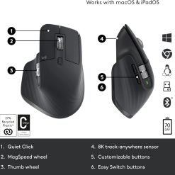 Logitech MX Master 3S Wireless Performance Mouse Ergo 8K DPI, Track on Glass, Quiet Clicks, USB-C, Bluetooth Grey 11 Logitech MX Master 3S