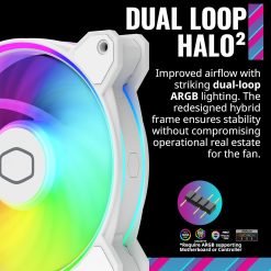 Cooler Master MasterFan MF140 Halo² White PC Case Fan with Duo-Ring ARGB Gen 2 LED Rings, 120mm 1600rpm Dynamic PWM, Enlarged Fan Blades (Copy) 7 Cooler Master MasterFan MF140 Halo² White PC Case Fan with Duo-Ring ARGB Gen 2 LED Rings, 120mm 1600rpm Dynamic PWM, Enlarged Fan Blades (Copy) - Image 3