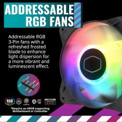 Alternative view of Cooler Master CMP 520 ARGB ATX PC Case 3 Fans Included Mid-Tower Asymmetrical Crystal Front Panel Design, Mesh Front Panel, Tempered Glass Panel