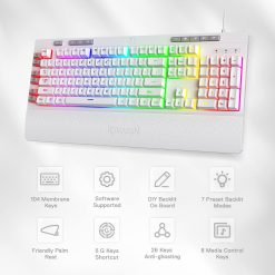 Redragon K512 White RGB Backlit Membrane Gaming Keyboard with Multimedia Keys, Linear Mechanical-Feel Switch, 6 Extra On-Board Macro Keys Detachable Wrist Rest 9 Redragon K512 white