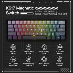 Redragon K617 Fizz Rapid Trigger Gaming Keyboard 61 Keys Wired Mechanical Keyboard 8K Hz Polling Rate Hyper-Fast Actuation, Dedicated Magnetic Switch 6 Redragon K617 Fizz Rapid Trigger Gaming Keyboard 61 Keys Wired Mechanical Keyboard 8K Hz Polling Rate Hyper-Fast Actuation, Dedicated Magnetic Switch - Image 3