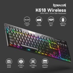 Redragon K618 HORUS PRO 3-Mode Wireless RGB Mechanical Keyboard, BT/2.4Ghz/Wired Low Profile Gaming Keyboard w/Ultra-Thin Design, Dedicated Media Control & Linear Red Switch 9 Redragon K618