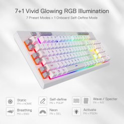 Redragon K512 White RGB Backlit Membrane Gaming Keyboard with Multimedia Keys, Linear Mechanical-Feel Switch, 6 Extra On-Board Macro Keys Detachable Wrist Rest 7 Redragon K512 White RGB Backlit Membrane Gaming Keyboard with Multimedia Keys, Linear Mechanical-Feel Switch, 6 Extra On-Board Macro Keys Detachable Wrist Rest - Image 3