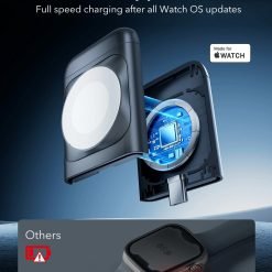 ESR Qi2 3-in-1 Watch Wireless Charging Set (HaloLock) with 15W Qi2 fast charging for iPhone, magnetic wireless charging for AirPods, and removable 5W made for Apple Watch - Image 3