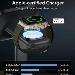 Alternative view of ESR Qi2 3-in-1 Watch Wireless Charging Set (HaloLock) with 15W Qi2 fast charging for iPhone, magnetic wireless charging for AirPods, and removable 5W made for Apple Watch