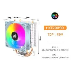 Alternative view of Aigo ICE200 Pro CPU Air Cooler PC Radiator Cooling 3PIN PWM Silent Rgb Fan For Intel 1700 1150 1155 1156 1366 AM2/AM3/AM4 AMD