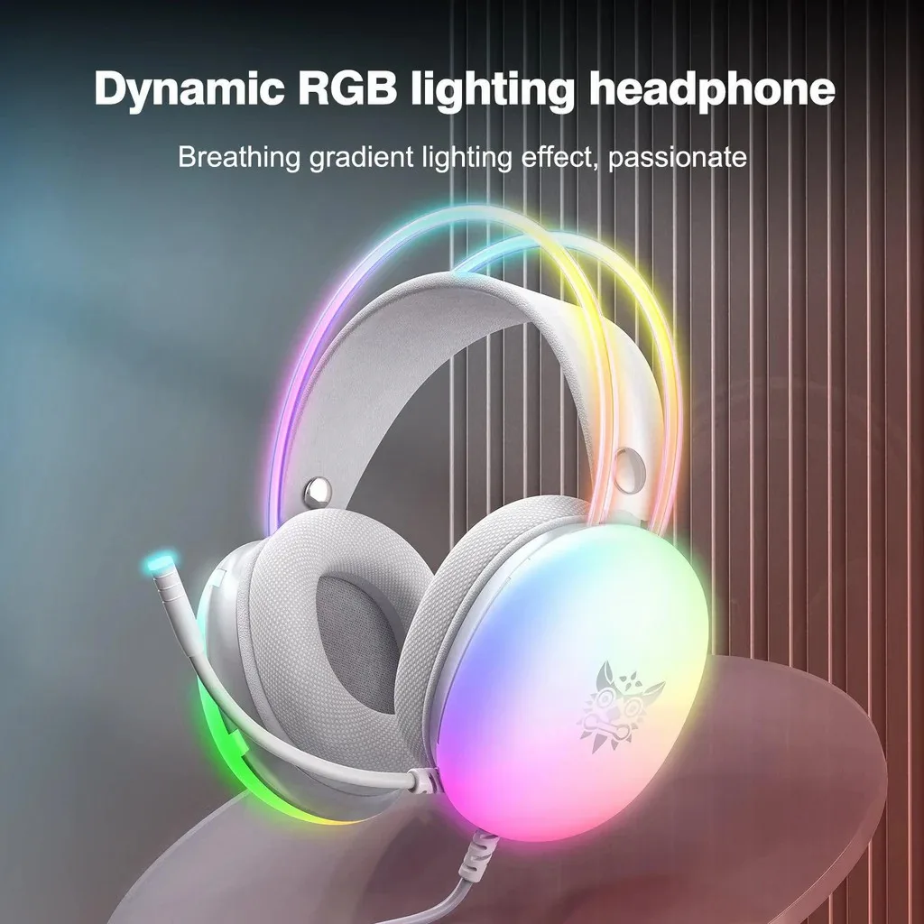 ONIKUMA X25 RGB Wired Gaming Headset White 3.5mm with USB Powered RGB Lightening - Image 2