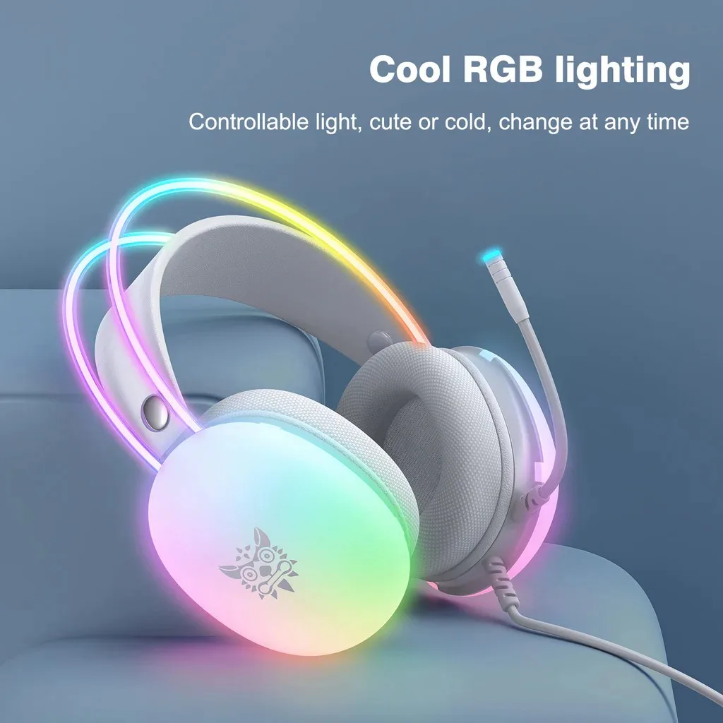 ONIKUMA X25 RGB Wired Gaming Headset White 3.5mm with USB Powered RGB Lightening - Image 3