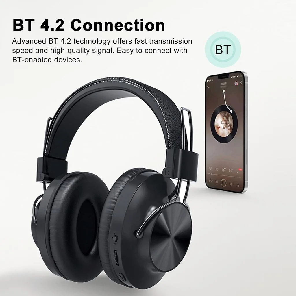 NIA S4000 Wireless BT Over the Ear Hi-Fi Stereo Headphones with Memory Card Player FM Radio Aux In 4 In 1 Headsets 5 NIA S4000