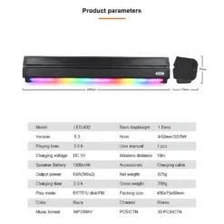 Kisonli LED-802 RGB Wireless Bluetooth Speaker 5.3 Retro Sound bar 6 Kisonli LED-802 RGB Wireless Bluetooth Speaker 5.3 Retro Sound bar - Image 3
