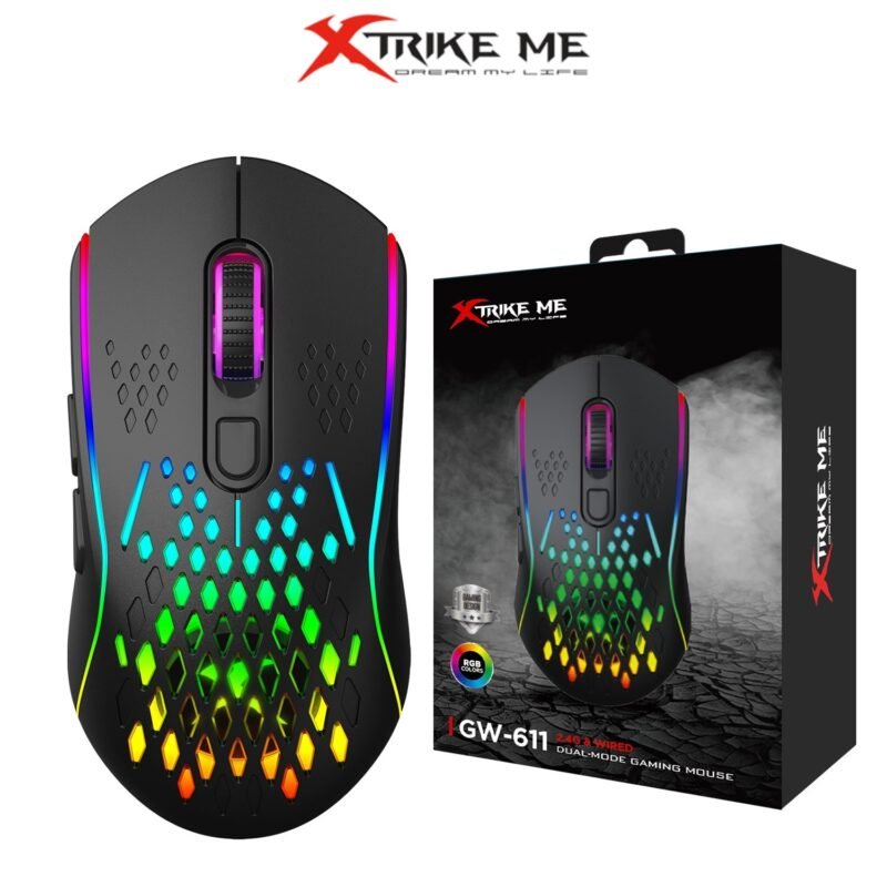 Xtrike Me GW-611 Wireless RGB Gaming Mouse 2.4G Wireless + Wired Dual Modes Mouse 8,000 DPI AND 7 Buttons, Ergonomic Design 12 Xtrike Me GW-611