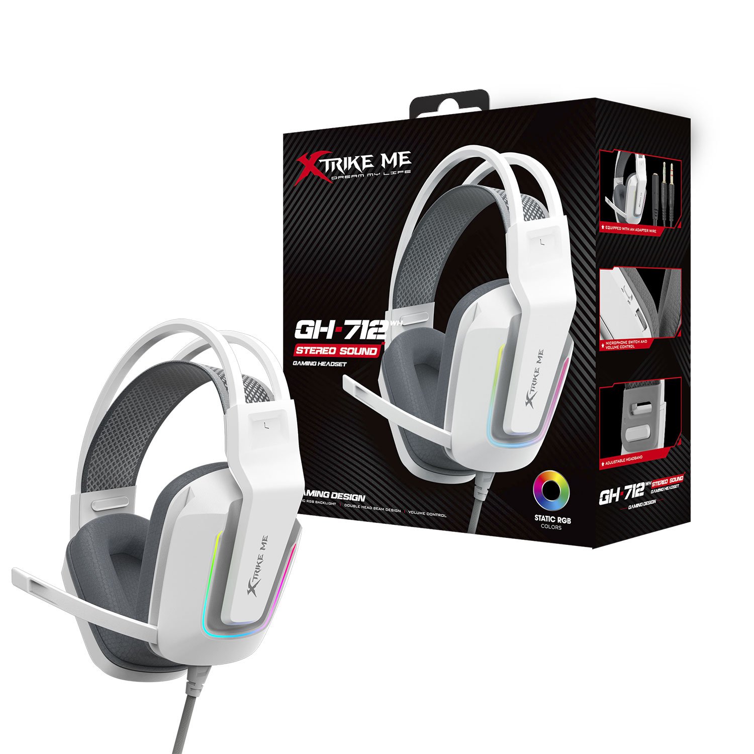 Xtrike Me GH-712 White RGB Wired Gaming Headset 7.1 Surround Sound with Noise Cancelation Microphone - 50MM Drivers 2 Xtrike Me GH-712 White