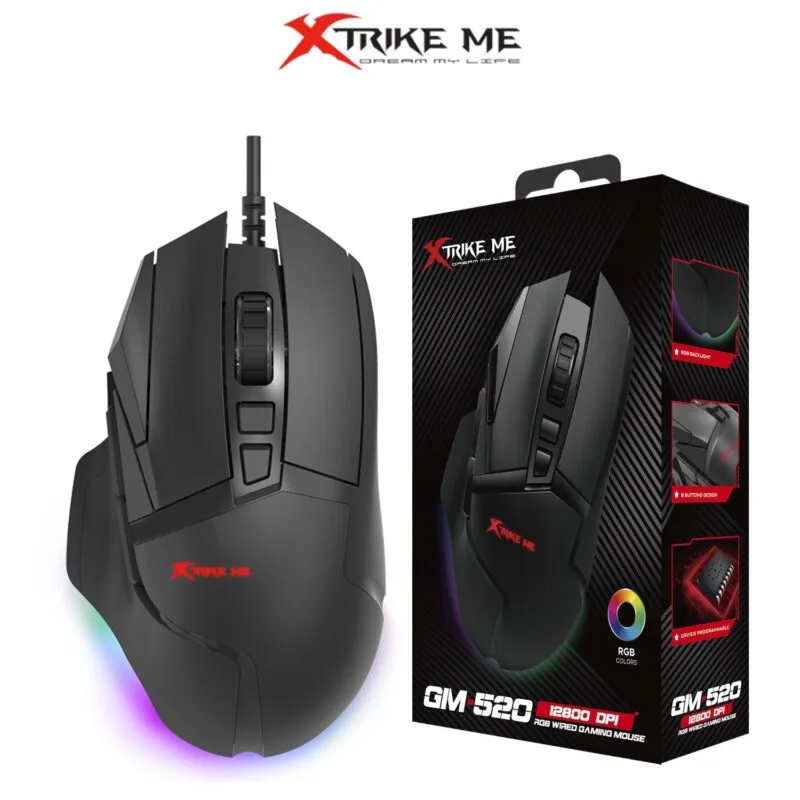 Xtrike-Me GM-520 RGB Wired Gaming Mouse 12,800 Dpi with 8 Programmable Buttons 8 Xtrike-Me GM-520