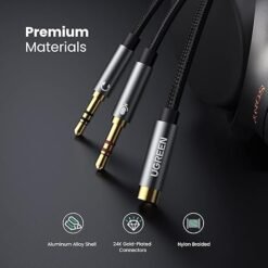 Alternative view of UGREEN 20899 Audio Splitter Dual Male 3.5mm to single Female 3.5mm Audio Splitter Cable Microphone Stereo Jack Earphones Port Cord for Gaming Headset