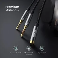 Alternative view of UGREEN 20899 Audio Splitter Dual Male 3.5mm to single Female 3.5mm Audio Splitter Cable Microphone Stereo Jack Earphones Port Cord for Gaming Headset