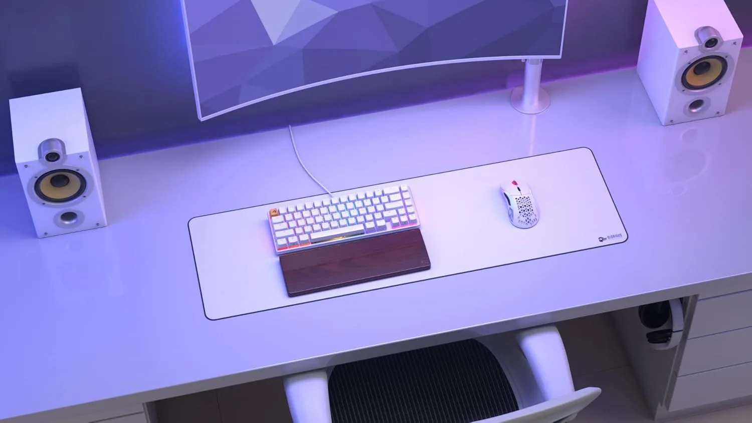 Glorious Extended Gaming Mouse Pad Mat White with Stitched Edges 11"x36" - Image 5