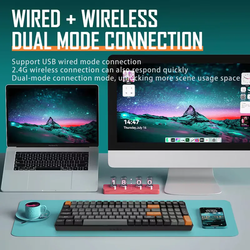 DarkFlash GD110 Wireless Mechanical Keyboard 110 Keys USB Type-C Wired and 2.4 Wireless Red Switches for Gaming Office Keboards - Image 5
