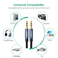 Alternative view of UGREEN 3.5mm Male to Male AUX Audio Cable Braided with Gold-Plated Connectors Blue