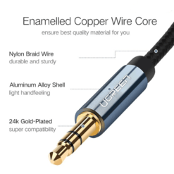 UGREEN 3.5mm Male to Male AUX Audio Cable Braided with Gold-Plated Connectors Blue - Image 3