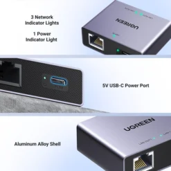 UGREEN Ethernet Splitter 1 to 2 1000Mbps Plug and Play Connect 2 Devices Simultaneously Networking 3FT USB Power Cable RJ45 Internet Ethernet Switch 45311 9 UGREEN Ethernet Splitter 1 to 2 1000Mbps Plug and Play Connect 2 Devices Simultaneously Networking 3FT USB Power Cable RJ45 Internet Ethernet Switch 45311 - Image 3