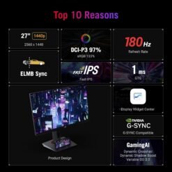 ASUS ROG Strix XG27ACS 27inch 180Hz 1ms IPS 2K Type-C Gaming Monitor 2560x1440 1ms (GTG), Extreme Low Motion Blur Sync, USB Type-C, G-Sync compatible, DisplayWidget Center, tripod socket, HDR 9 ASUS ROG Strix XG27ACS 27inch 180Hz 1ms IPS 2K Type-C Gaming Monitor 2560x1440 1ms (GTG), Extreme Low Motion Blur Sync, USB Type-C, G-Sync compatible, DisplayWidget Center, tripod socket, HDR - Image 4