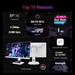 ASUS ROG Strix XG27UCG-W 27 inch 4K HDR USB-C IPS Gaming Monitor 1ms UHD (3840x2160) Dual Mode (4K 160Hz or FHD 320Hz) ELMB Sync, G-SYNC Compatible 11 ASUS ROG Strix XG27UCG-W 27 inch 4K HDR USB-C IPS Gaming Monitor 1ms UHD (3840x2160) Dual Mode (4K 160Hz or FHD 320Hz) ELMB Sync, G-SYNC Compatible - Image 4