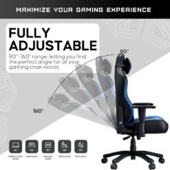 Anda Seat Luna Large Gaming Chair Black and Blue for Adults Ergonomic Reclining Video Game Chairs, PVC Leather Heavy Duty Neck & Back Lumbar Support - Image 5