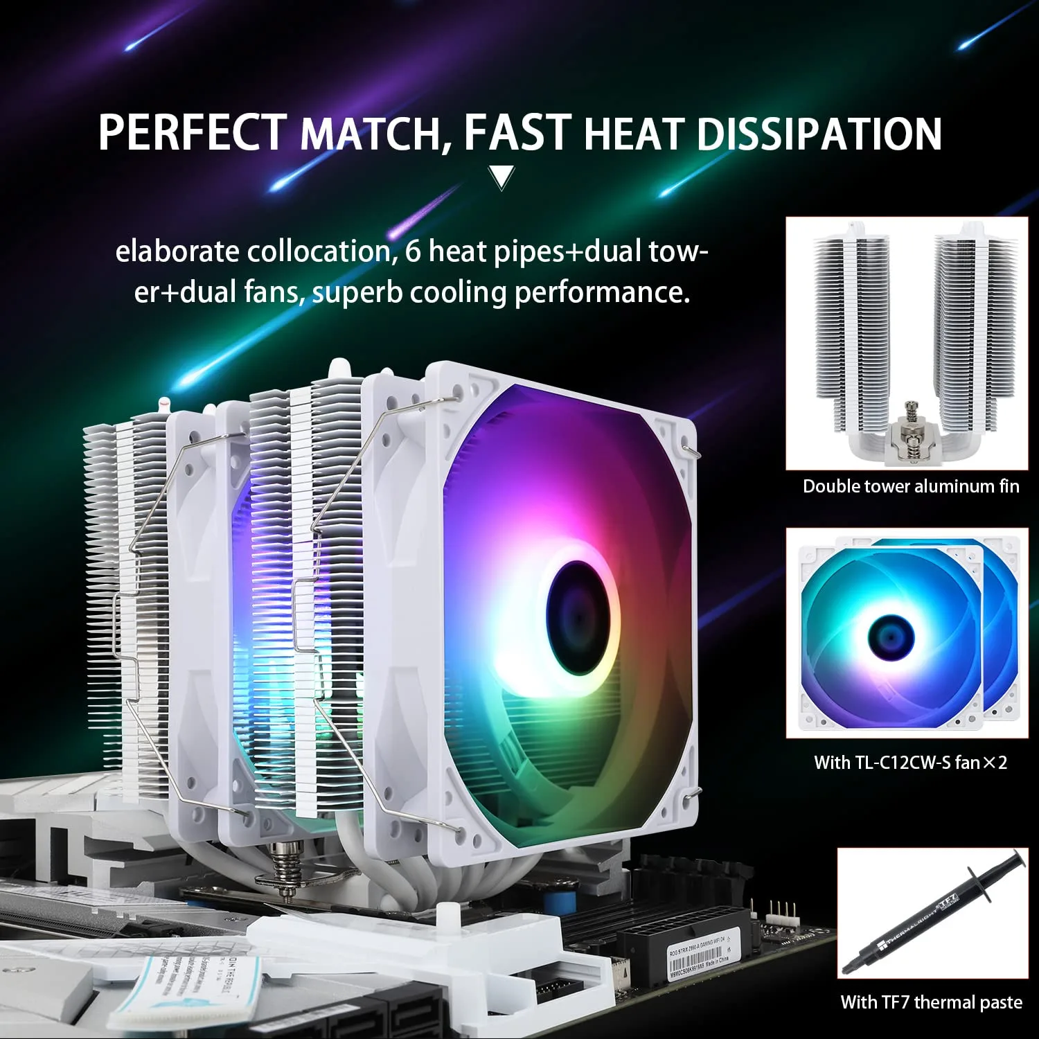 Thermalright Peerless Assassin 120 SE White ARGB CPU Air Cooler with 6 Heat Pipes and Dual TL-C12C-S PWM Fan, Aluminum Heatsink Cover, AGHP Technology Support AMD AM4/AM5/Intel, LGA1700/115X/1155/1200/1851 3 Thermalright Peerless Assassin 120 SE White ARGB CPU Air Cooler with 6 Heat Pipes and Dual TL-C12C-S PWM Fan, Aluminum Heatsink Cover, AGHP Technology Support AMD AM4/AM5/Intel, LGA1700/115X/1155/1200/1851 - Image 3